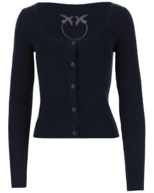 Pinko Bird Logo Cropped Cardigan - Blue
