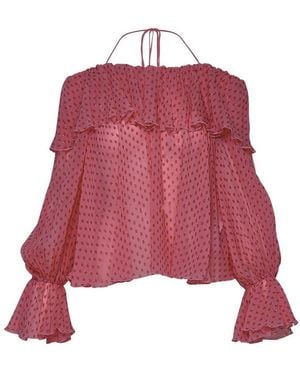 Blumarine Ruffled Off-shoulder Long-sleeved Blouse - Red