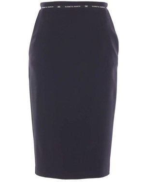 Elisabetta Franchi Logo Ribbon Crêpe Skirt - Blue