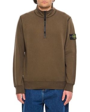 Stone Island Logo-Patch Half-Zip Sweatshirt - Brown