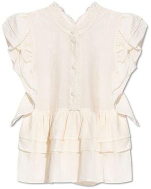 Munthe Ruffled Open-Back Blouse Top - White