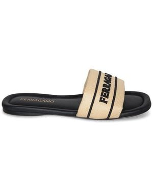 Ferragamo Logo Embossed Slides - Black