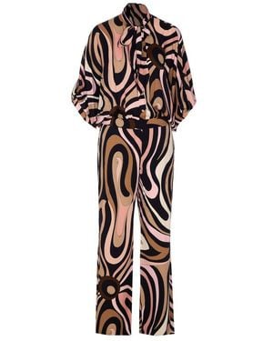Emilio Pucci Scarf Detailed Marmo-Print Jumpsuit - Multicolour