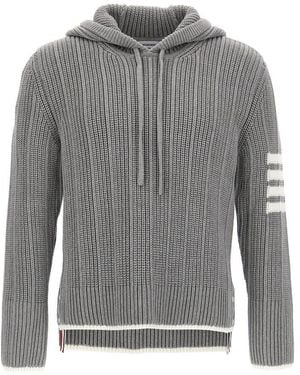 Thom Browne 4 Bar Knitted Hoodie - Grey