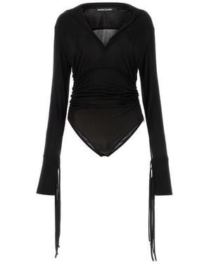 ANDREA ADAMO Semi-Sheer Gathered Detailed Bodysuit - Black