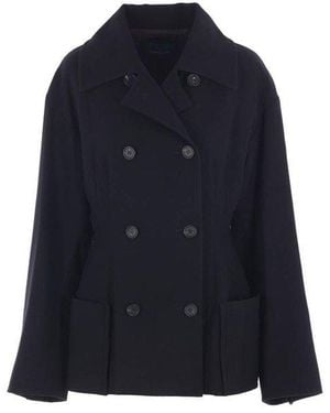 Yohji Yamamoto Double-Breasted Long-Sleeved Coat - Blue