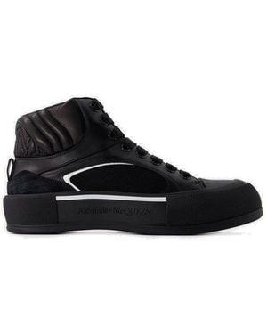 McQueen Seal-Embroidered High-Top Sneakers - Black