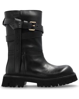 Moschino Logo Debossed Ankle Boots - Black
