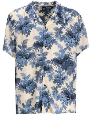 BOSS Pattern-printed Short-sleeved Shirt - Blue
