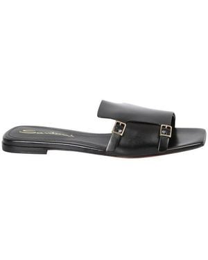 Santoni Double Buckle Square-Toe Sandals - Black