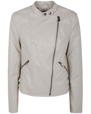 Twin Set Zipped Faux Leather Biker Jacket - Grey