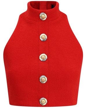 Balmain High Neck Crop Top - Red