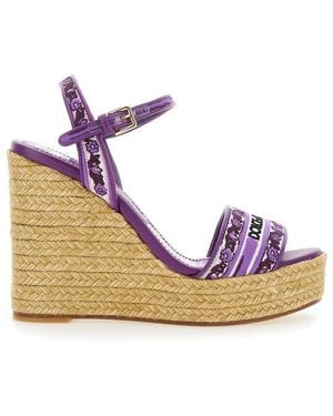 Dolce & Gabbana Wedges With Logo Embroidery On The Front And All-Over Majolica Motif - Pink
