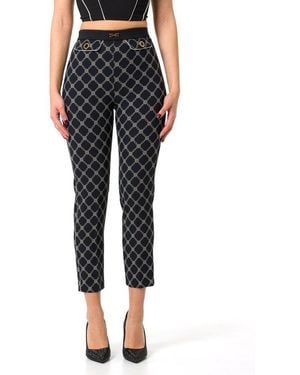 Elisabetta Franchi Diamond Printed Crêpe Trousers - Black