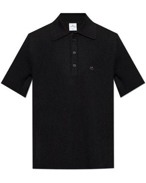 Courreges Logo Embroidered Ribbed Polo Shirt - Black