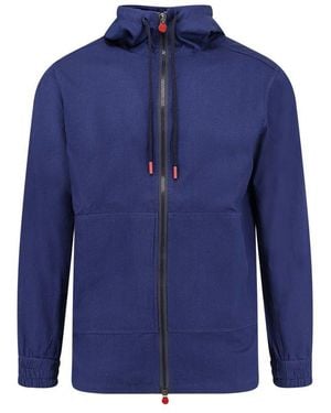 Kiton Long Sleeved Zipped Drawstring Hoodie - Blue