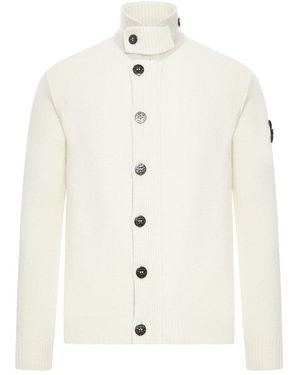 Stone Island Logo Patch Buttoned Cardigan - White