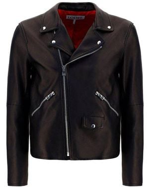 Loewe Zip-Up Leather Biker Jacket - Black