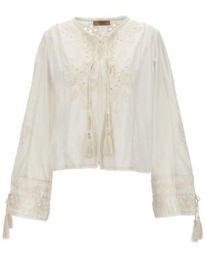 Twinset Embroidered Drawstring-Cuff Muslin Jacket - White