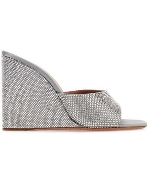 AMINA MUADDI Embellished Satin Lupita Mules - Grey