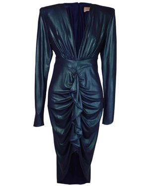 Alexandre Vauthier Gathered V-Neck Midi Dress - Blue