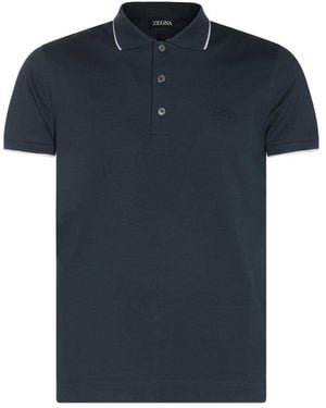 ZEGNA Logo Embroidered Short-Sleeved Polo Shirt - Blue