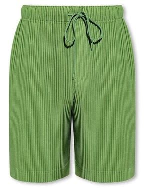 Homme Plissé Issey Miyake Drawstring Pleated Shorts - Green