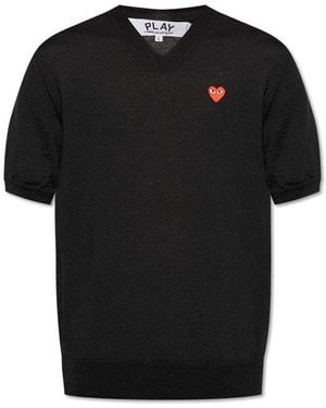 COMME DES GARÇONS PLAY V-Neck Short Sleeved Jumper - Black