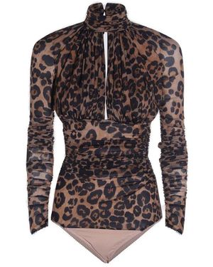 Blumarine Leopard Printed Ruched Bodysuit - Black