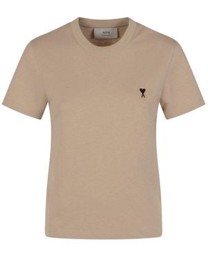 Ami Paris Paris De Coeur Crewneck T-Shirt - Natural
