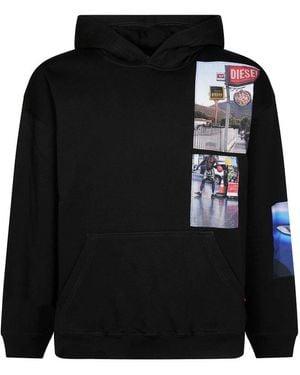 DIESEL Long Sleeved Graphic Printed Hoodie - Black