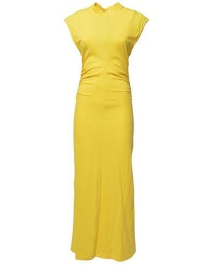 MSGM Long Cotton Dress With Pleated Details - Yellow