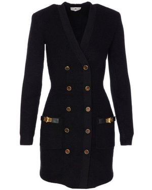 Elisabetta Franchi Double-Breasted Knitted Mini Dress - Black