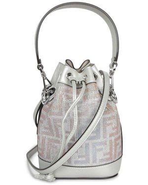 Fendi Mon Tresor Embellished Drawstring Bucket Bag - Grey