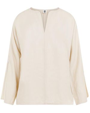 By Malene Birger Slit-Sleeved Straight Hem Blouse - White