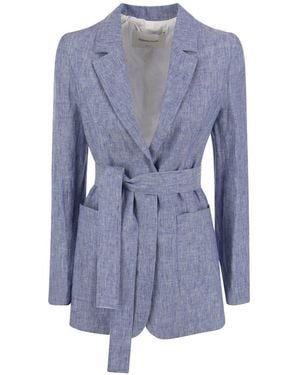 Fabiana Filippi Blazer In Linen With Belt - Blue