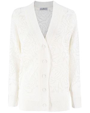 Ermanno Scervino All-Over Roses Jacquard Knitted Cardigan - White