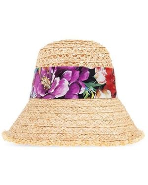 Dolce & Gabbana Floral Scarf Detailed Bucket Hat - Black