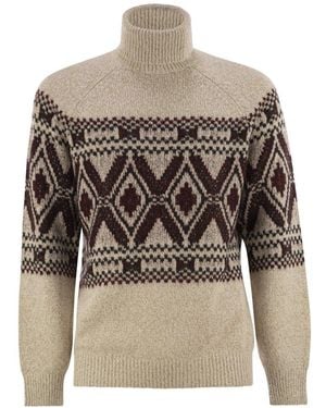 Brunello Cucinelli Geometric Jacquard Turtleneck Jumper - Grey
