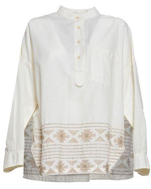 Bazar Deluxe Mandarin Collared Embroidered Detailed Shirt - White