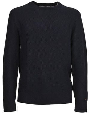 Tommy Hilfiger Textured Crewneck Long Sleeved Jumper - Blue