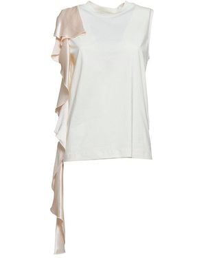 MSGM Cream Cotton Top With Contrast Drape - White