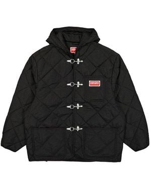 KENZO Logo Patch Drawstring Hooded Padded Jacket - Black