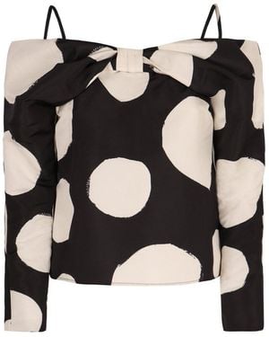 Nina Ricci Polka-Dot Off Shoulder Top - Black