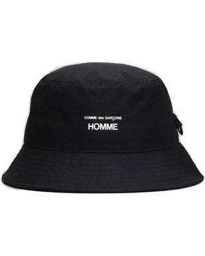 Comme des Garçons Logo Printed Flat Crown Bucket Hat - Black