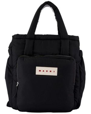 Marni Logo Patch Puffer Top Handle Bag - Black