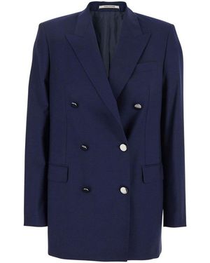 ジャケット TAGLIATORE JASMINE DOUBLE-BREASTED JACKET IN LINEN BLEND Tagliatore Jasmine Double-Breasted Linen Blazer in Natural