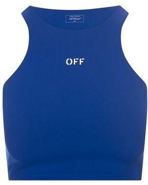 Off White c o Virgil Abloh Logo Print Racerback Crop Top in Gray Lyst
