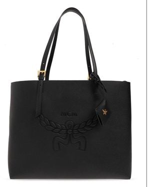 MCM Himmel Logo Debossed Medium Tote Bag - Black