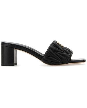 Miu Miu Logo-Lettering Slip-On Sandals - Black